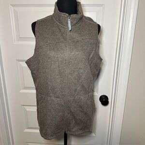 Orvis Brown Women's Fleece Vest Sleeveless Jacket Full Zip Casual Layering Large